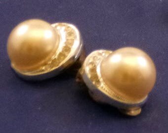 Vintage Clip On Faux Pearl and Rhinestone Earrings Made in Germany, 1980s