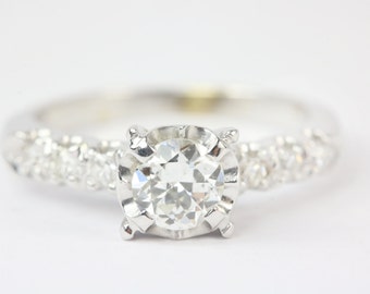 0.64cts 18K Antique Art Nouveau Engagement Ring, Old European Cut Diamond, 1900's Filigree Diamond Engagement Ring, Diamond Ring
