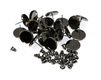 12mm Gunmetal Black Brass Earring Tray Settings, Earring Backs INCLUDED