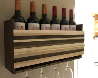 Wall Mounted Wine Rack Holder - Wine Glass Holder - Housewarming Gift - Wine Rack - Wood Wall Art- Organizer - Wedding Gift