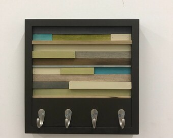 Wood Wall Art with Hooks - Coat Rack - Upcycled, Distressed Wood
