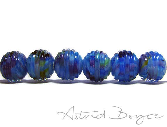 Mystic Ribbed Rounds Art Glass Beads - Surface Texture on these Beads Makes Them Fun to Fiddle with - Great with Macrame Cording or Leather