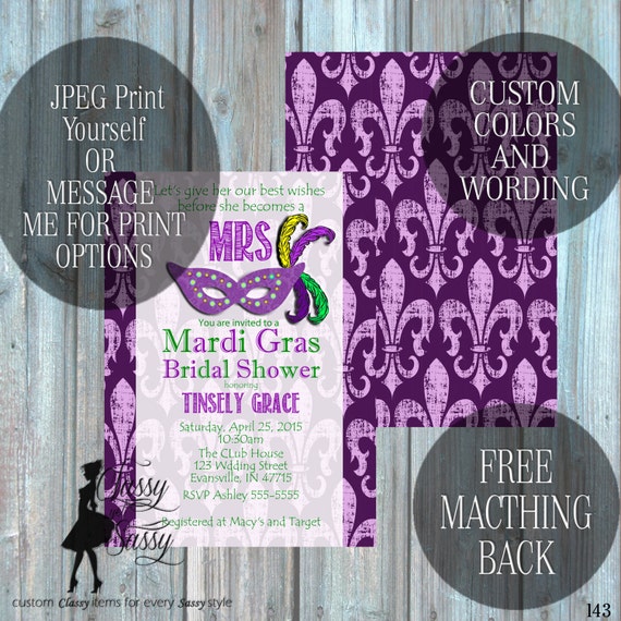 Mardi Grad Bridal Shower Invitation, Louisiana Wedding Shower Invitation, Carnival Shower party Invitation 143