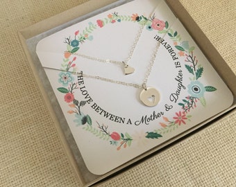 Mother Daughter Necklace Set | Silver Heart Necklace | Layering Jewelry | Adoption Gift | Mother of the Bride | Gift for Mom | Mothers Day