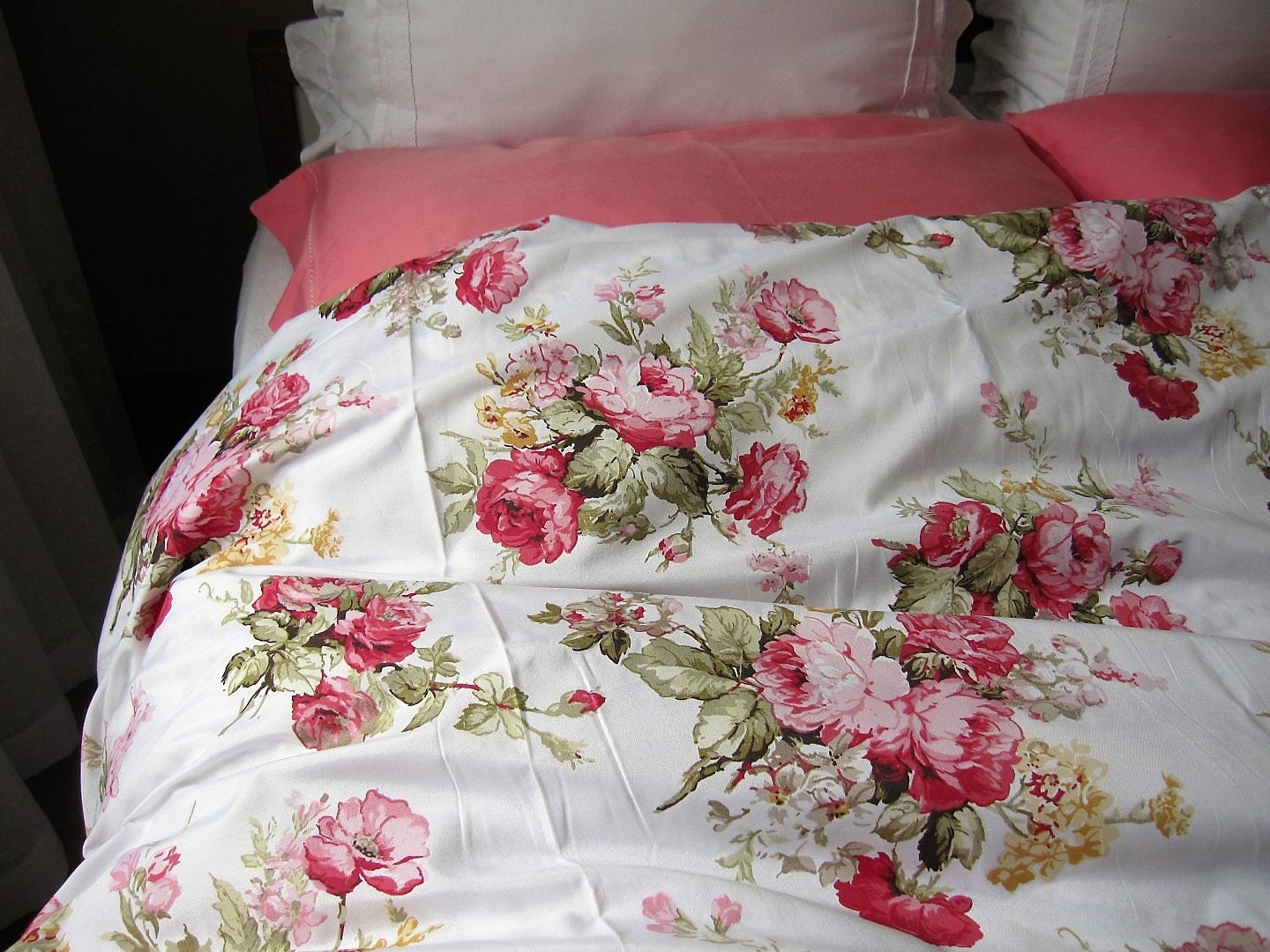 Shabby Chic Bedding Red Green Pink Roses Floral By Nurdanceyiz