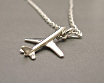 Airplane Necklace Silver, Airplane Jewelry, Airplane Necklace,Pilot Jewelry, Pilot Necklace,Gift for Pilot,Airplane Charm,Father's Day
