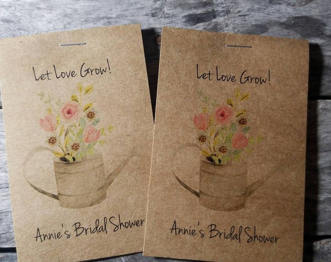 Rustic Floral Watering Can Let Love Grow Flower Seed Packet Favor Shabby Chic Cute Favors for Country Bridal Shower Wedding Birthday kraft