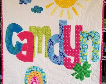 The Original Personalized Quilt Crib/Toddler, Baby Quilt, Raw Edge Applique Quilt, Name Quilt CC3652