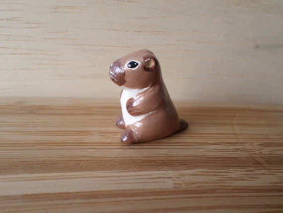 Miniature groundhog figurine hand made animal by ADragonflysFancy