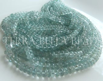 8" strand light MOSS AQUAMARINE smooth gem stone rondelle beads 4mm - 6mm aqua blue