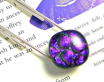 Dichroic Bookmark 3" BIG Paperclip - Purple Grape Bubbles Fused Glass
