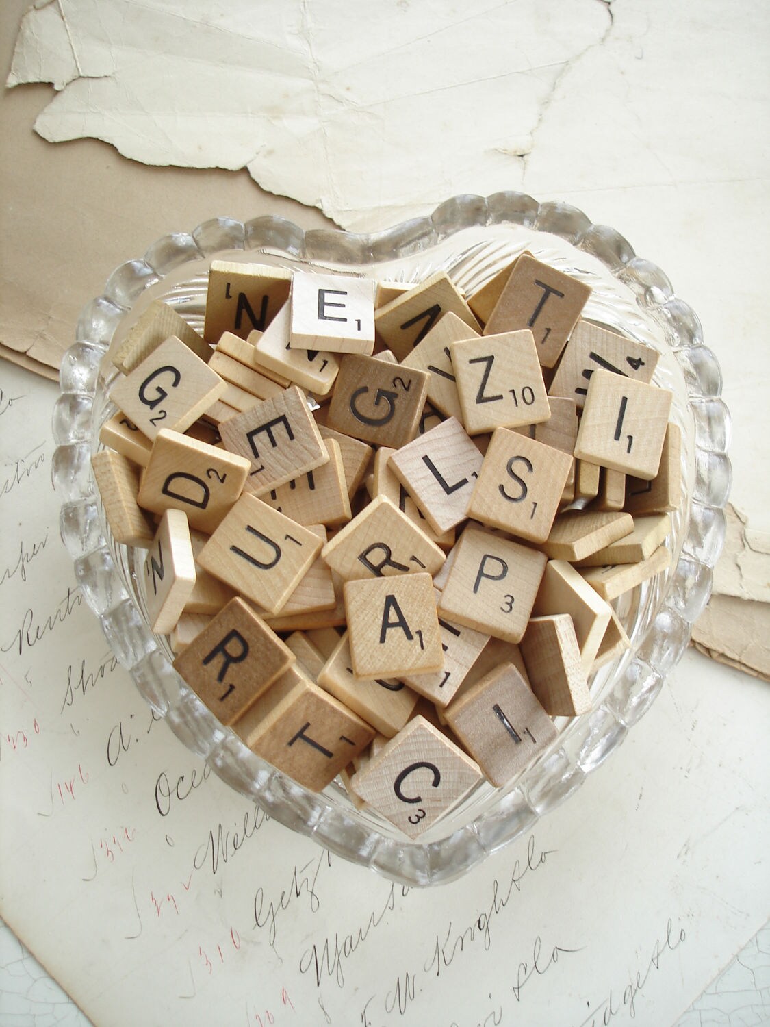 Bulk Scrabble Tiles. Lot of 50 Vintage Wood Scrabble Letters.