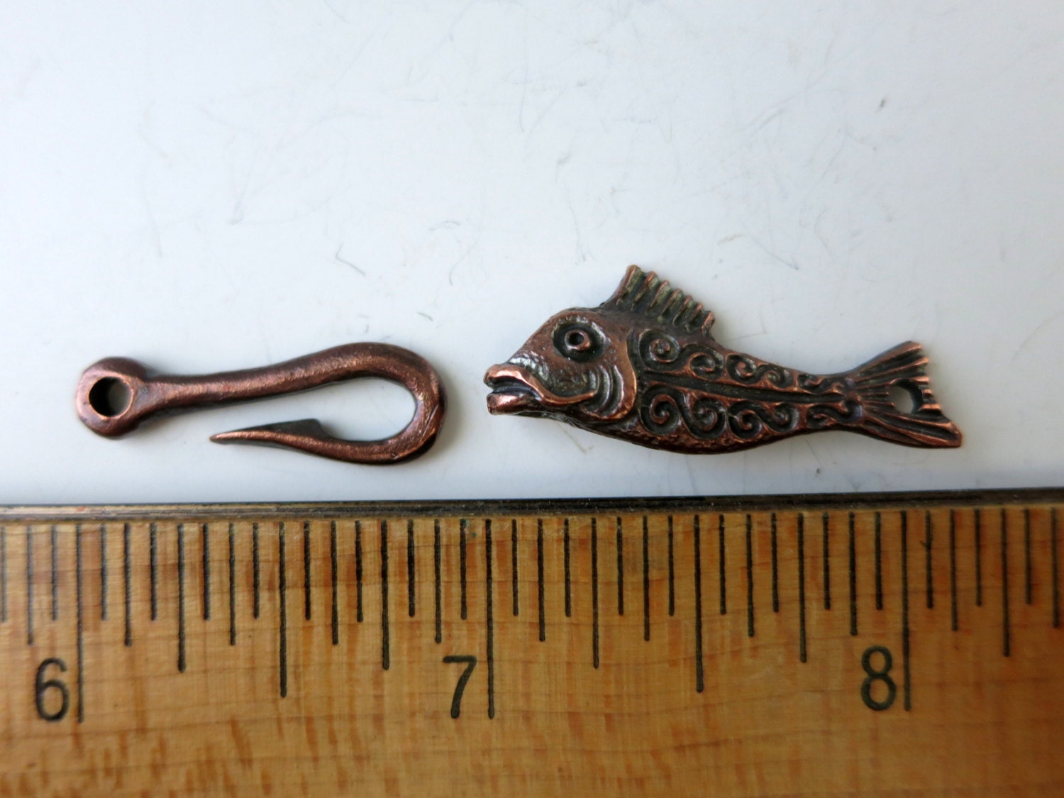 Mykonos Fish & Hook Clasp, Antique Bronze Metal Casting, 45mm with 2mm hole, Lead Free Metal