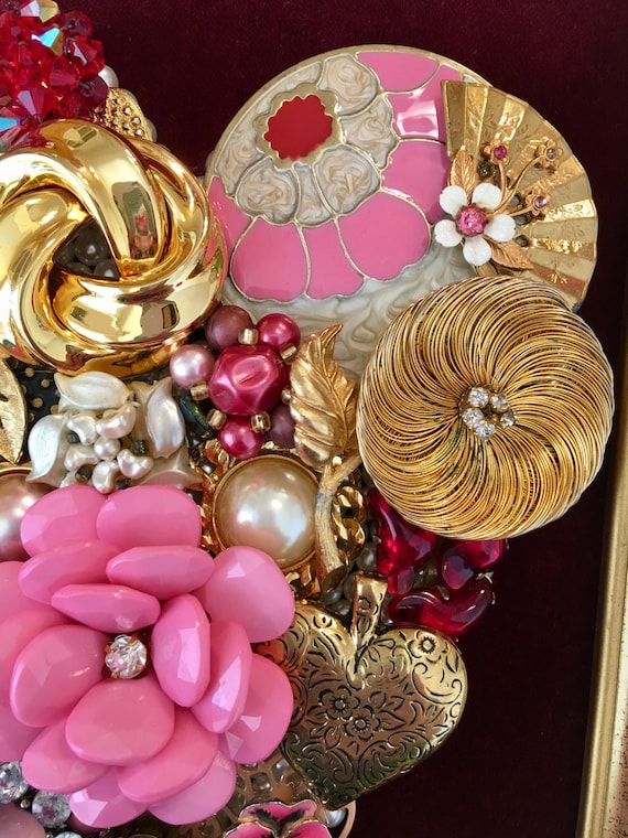 Beautiful Vintage Jewelry Framed Art Handmade Heart