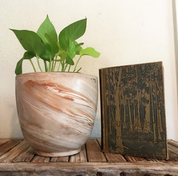 Vintage Faux Bois Planter Faux Marble