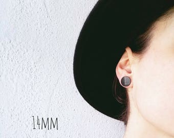 14 mm vinyl record stud earrings black studs black earrings black post earrings recycled jewelry unisex studs black stud earrings