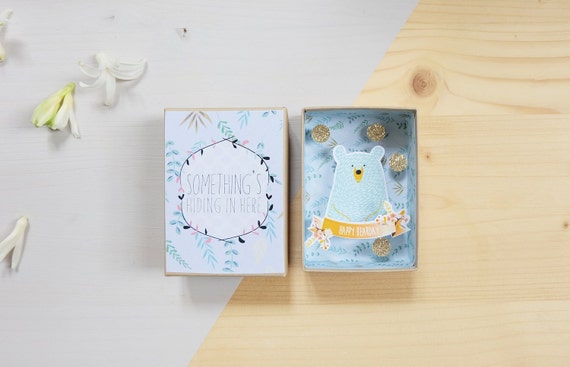 Happy bearday message box / Miniature Art / Diorama / 3d Art / Decorative Matchbox / Miniature paper diorama / Love gift