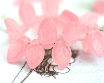 25pc Opal Pink leaves, Czech glass leaf beads, pink leaf beads, pressed bead, 12x7mm - 2167