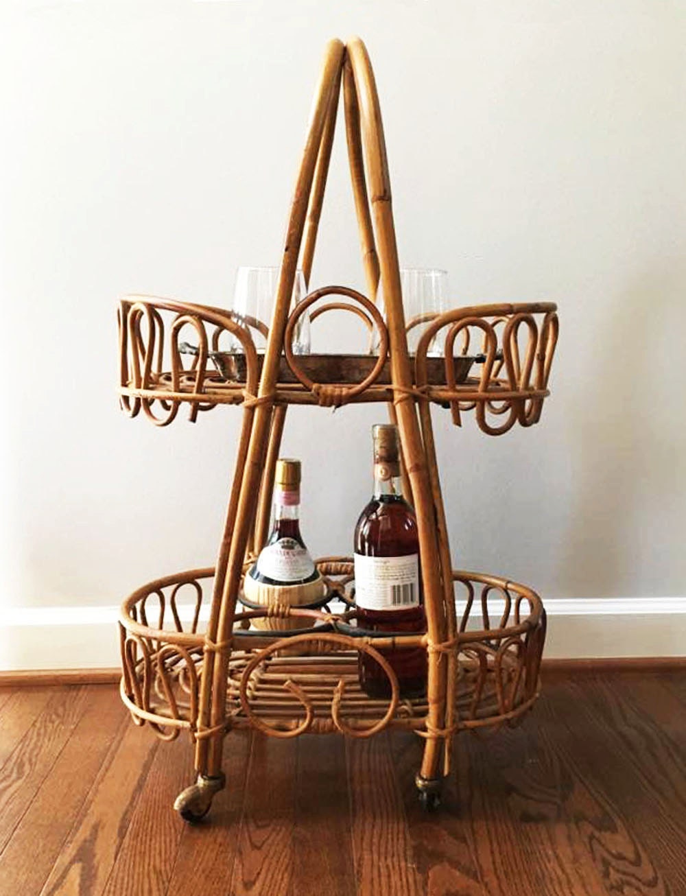 Vintage Bamboo and Rattan Bar Cart Small by TheVintageRoad2Retro