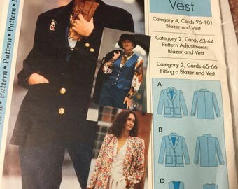 Blazer, tailored jacket, and vest, sewing pattern, Size 4-22