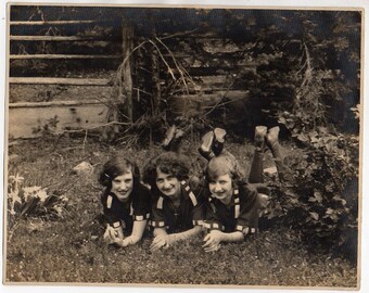 8 X 10 inch Photo Three Women Lying In The Garden Black And White Photograph Vintage Fashion