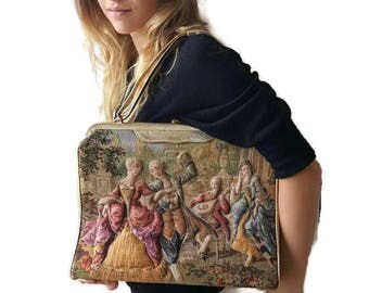Vintage Tapestry Bag Purse - Victorian Purse Bag Extra Large Accessories Unique Purses - Gold Metal Petit Point Purse Needlepoint