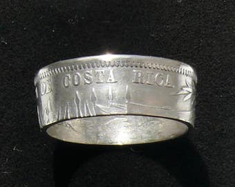 Rare Silver Coin Ring 1892 Costa Rica 25 Centimos, Ring Size 8 and Double Sided