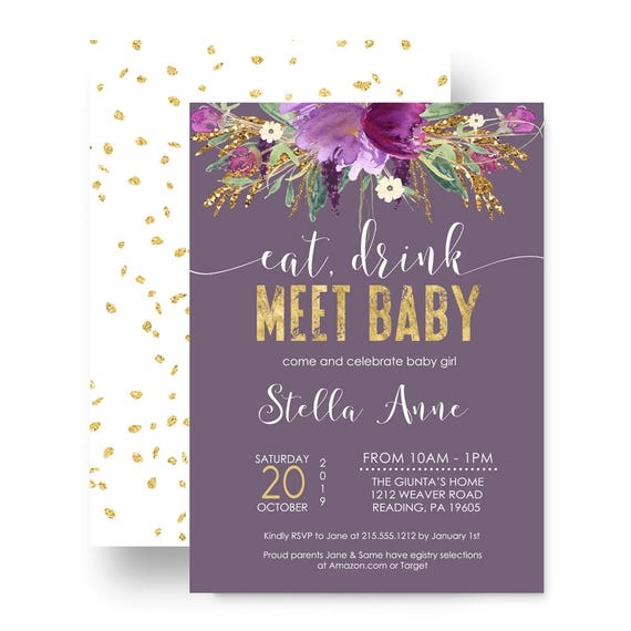 Sparkling Sip See Invitation For Girls Ornate Floral Baby Shower Meet And Greet Meet The Baby Invitation Templates
