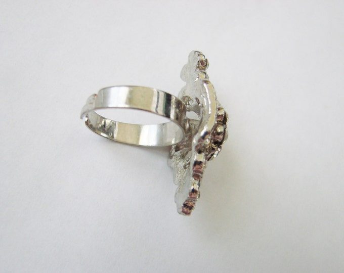 Vintage Rhinestone Cluster Cocktail Ring Wedding Formal Accessory Statement Adjustable