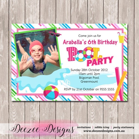 Pool Party Photo Personalised Birthday Invitation - YOU PRINT Il_570xn