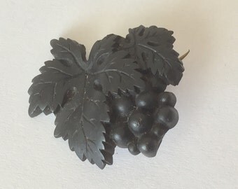 Antique Victorian Mourning Brooch, Vulcanite 1800s