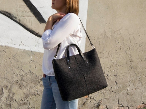 Wool felt HANDBAG / felt tote bag / felt women's bag / black bag / charcoal bag / made in Italy
