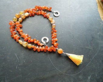 Carnelian necklace, Carnelian, agate, tassel, sterling silver, necklace, orange, Carnelian drops