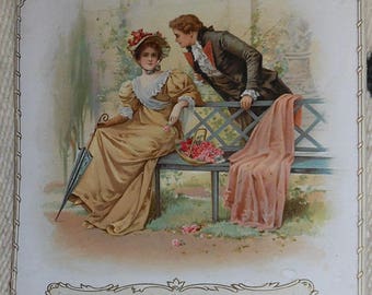 vintage 1898 shape calendar color lithograph couple chatting red roses the youths companion