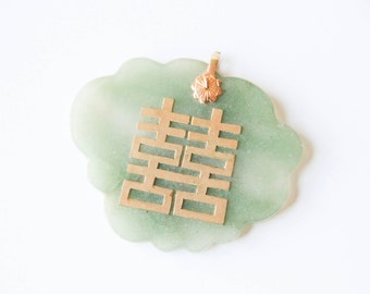 Jade and yellow gold Asian stone pendant | Green jade necklace | Necklace pendant |