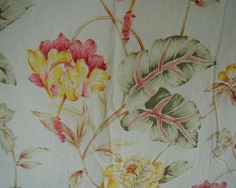 Vintage Bed Sheet Set, Twin Bed Size, 1 Flat Sheet, 3 Matching Pillowslips, Tropical Print, Pastel Floral Print, 100% Cotton Fabric