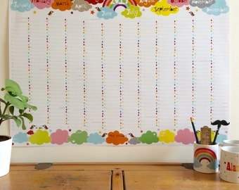 2017 rainbow Wall Planner, large family wall calendar, rainbow planner, A1 wall planner, 2017 calendar, 2017 planner, uk seller halfpinthome