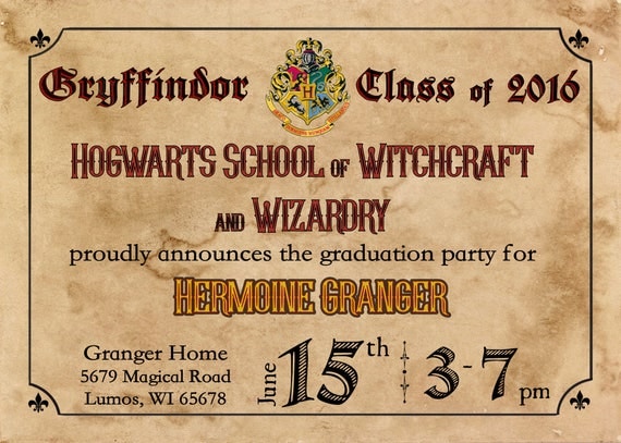 Hogwarts Diploma Graduation Invite Choose Your House