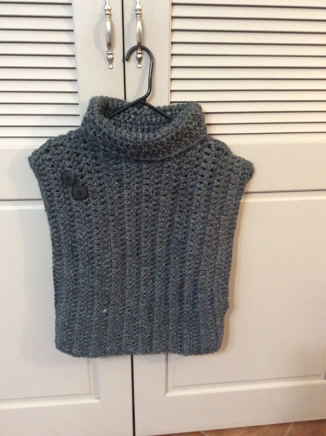 Handcrafted crochet cowl neck pullover. Custom order . Shown