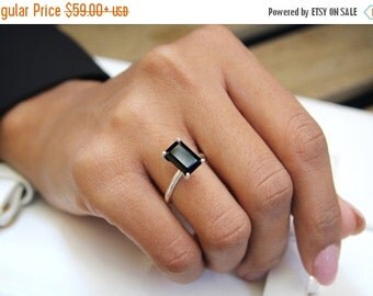 SUMMER SALE - Rectangle ring,black onyx ring,unique rings,delicate gemstone ring,silver ring,925 silver stack ring