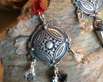 Chic ethnic buckles, silver brass and Crystal swarovski "dream-catcher for Vatanka"