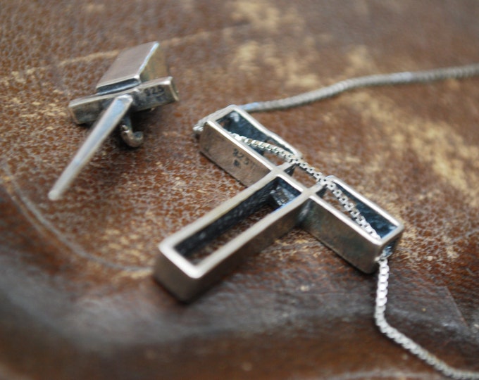 Sterling Cross Necklace - removable dagger - sterling silver chain - goth