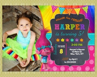 Trolls Invitation, Trolls Party, Trolls Birthday, Trolls, Trolls Birthday Invitation, FREE Thank you Card included