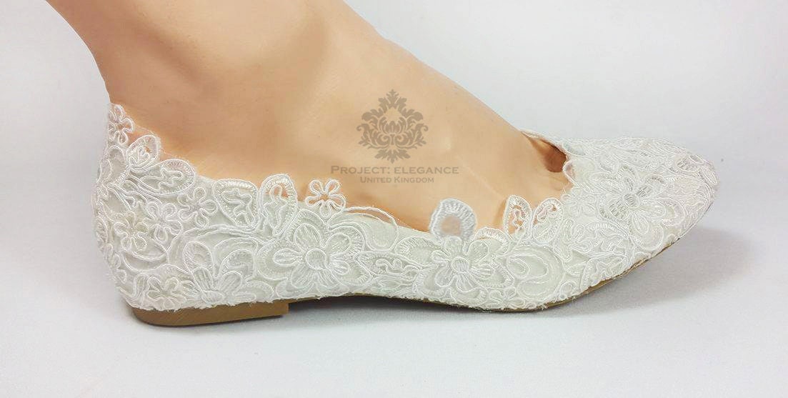 Ivory Lace Ballerinas Open Peep Toed Flat Shoes Wedding Ivory Lace Ballerinas Open Peep Toed Flat Shoes Wedding