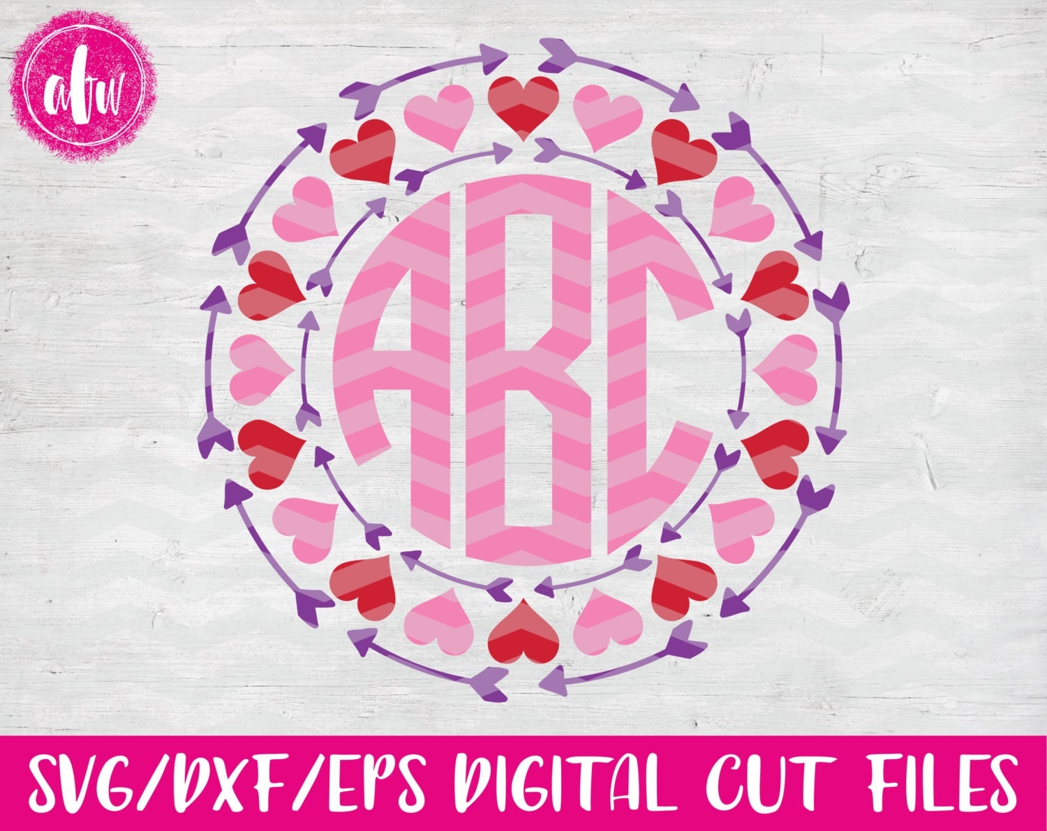 Download Valentine Monogram Frame SVG DXF EPS Cut File Arrow