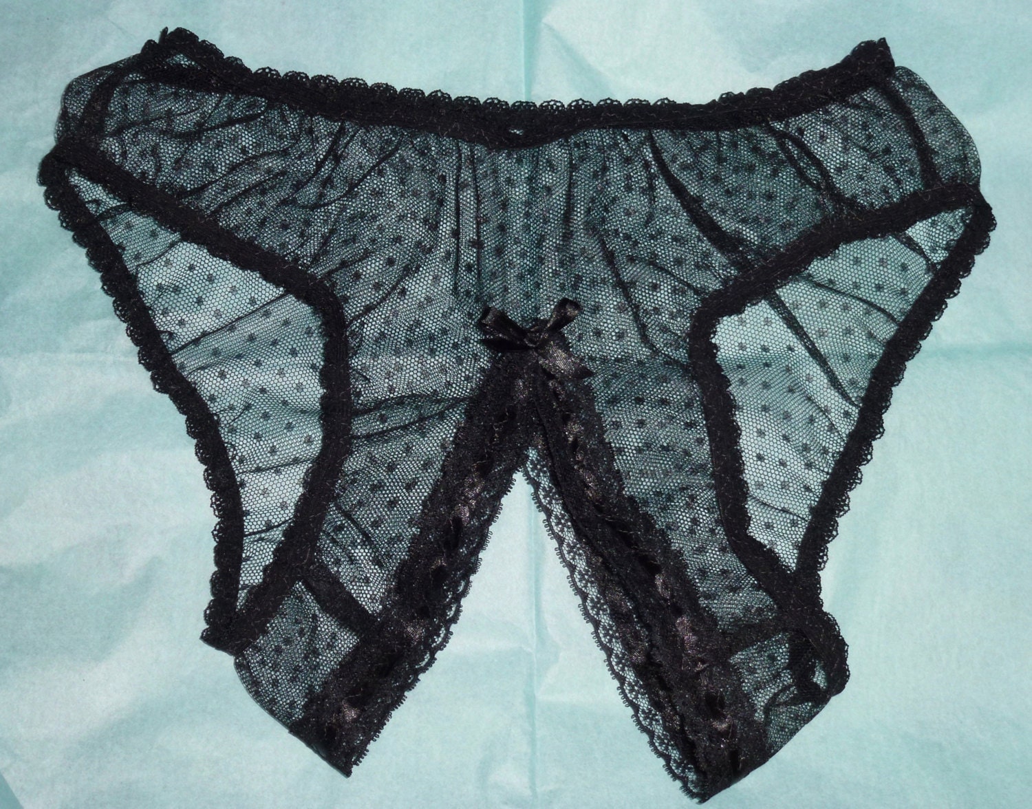 sheer black dotted tulle crotchless burlesque vintage style
