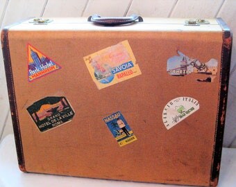 Antique large suitcase, vintage leather luggage, 1920s 30s, train case, Yale, made in USA