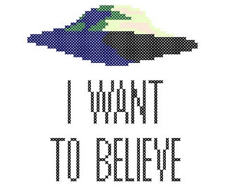 PDF PATTERN I want to believe X-Files UFO cross stitch