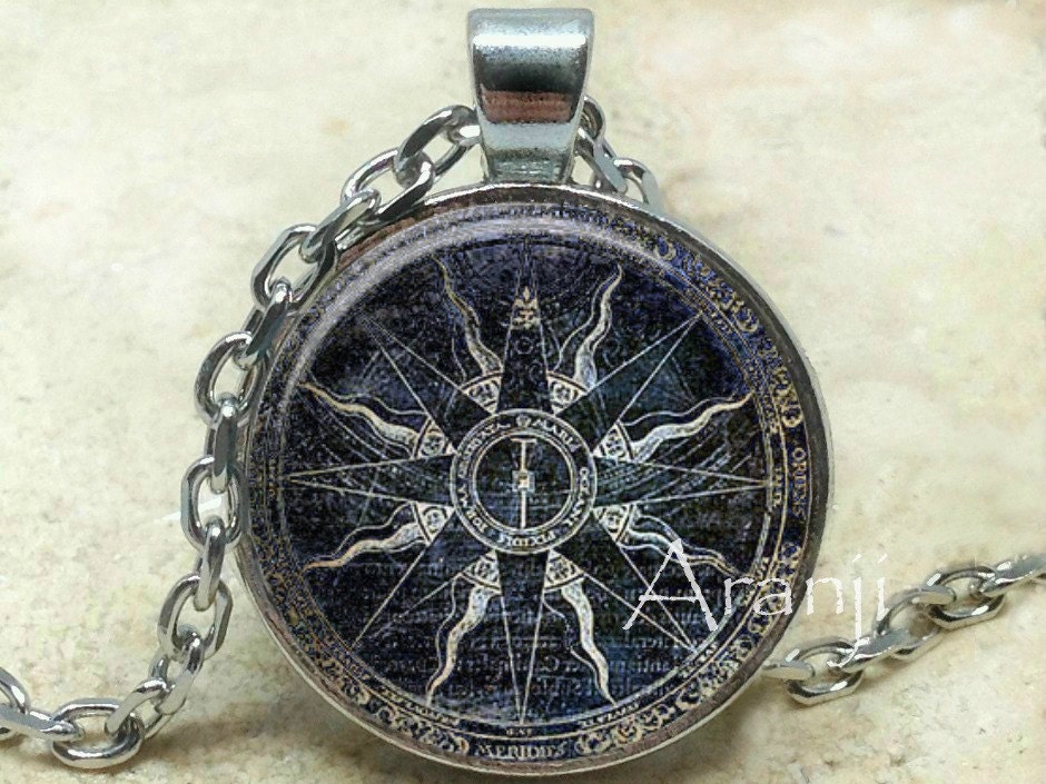 Ancient mariner's compass art pendant compass necklace