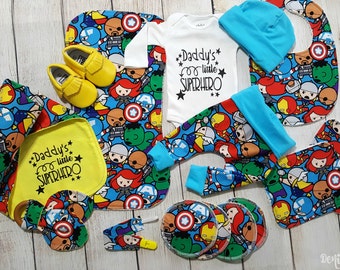Baby Boy Marvel Superhero Avengers Baby Boy Gift Set Newborn Superhero Coming Home Outfit Gift Set- Daddy's Superhero *2 Purchasing Options